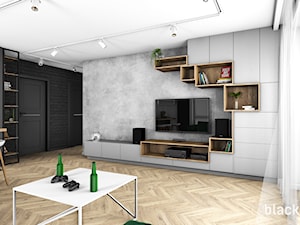 Gdynia Mieszkanie 70 m2 - Średni biały czarny szary salon z jadalnią, styl nowoczesny - zdjęcie od black design