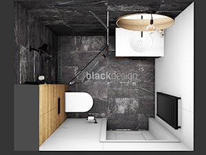 Łazienka / czarny kamień + drewno + biel - zdjęcie od black design