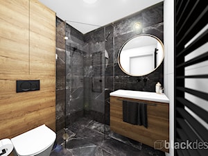 Łazienka / czarny kamień + drewno + biel - zdjęcie od black design