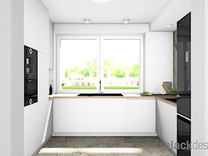 Biała kuchnia + czarne AGD / drewno + Aparici Carpet - zdjęcie od black design