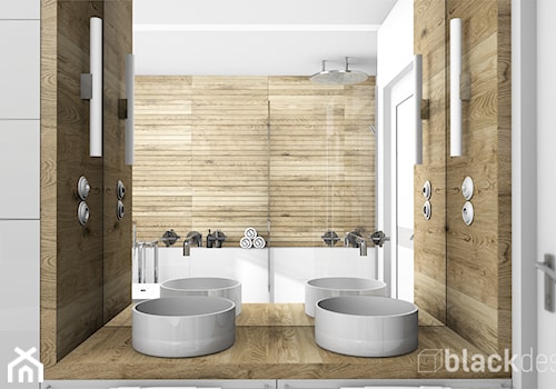 Łazienka dla dwojga - Mała na poddaszu bez okna z dwoma umywalkami łazienka, styl skandynawski - zdjęcie od black design