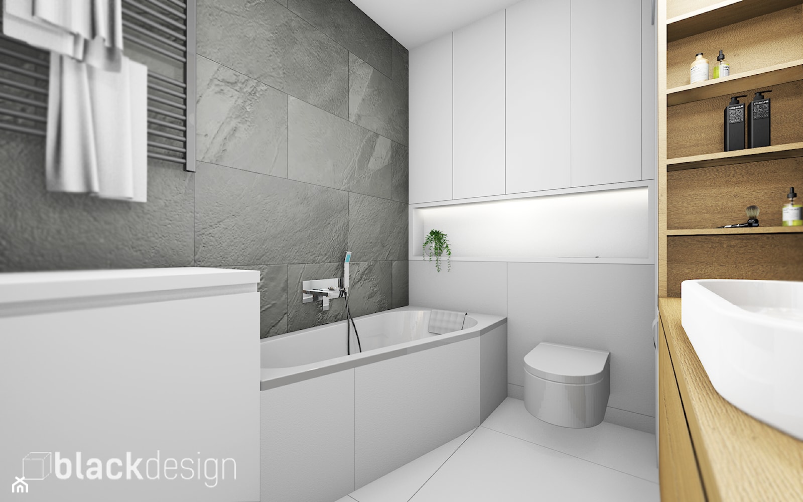 Średnia łazienka z pralką - Średnia bez okna łazienka, styl skandynawski - zdjęcie od black design - Homebook