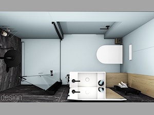 Mała łazienka: czerń+drewno+brudny błękit - zdjęcie od black design