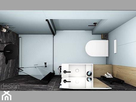 Aranżacje wnętrz - Łazienka: Mała łazienka: czerń+drewno+brudny błękit - black design. Przeglądaj, dodawaj i zapisuj najlepsze zdjęcia, pomysły i inspiracje designerskie. W bazie mamy już prawie milion fotografii!