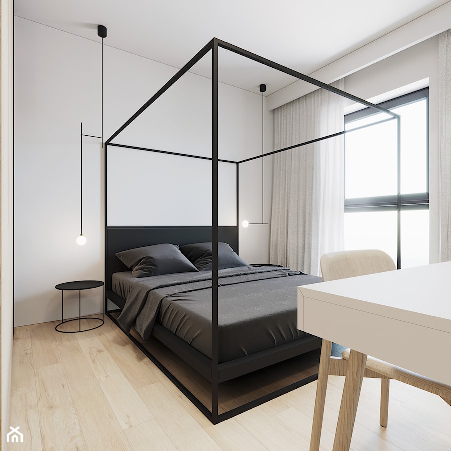 WNĘTRZE ROZ_18 - Średnia biała z biurkiem sypialnia, styl minimalistyczny - zdjęcie od 081 architekci