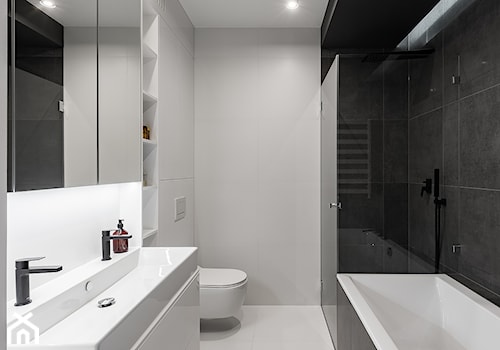 WNĘTRZE CZW_17 - Duża bez okna z lustrem z dwoma umywalkami z punktowym oświetleniem łazienka, styl nowoczesny - zdjęcie od 081 architekci