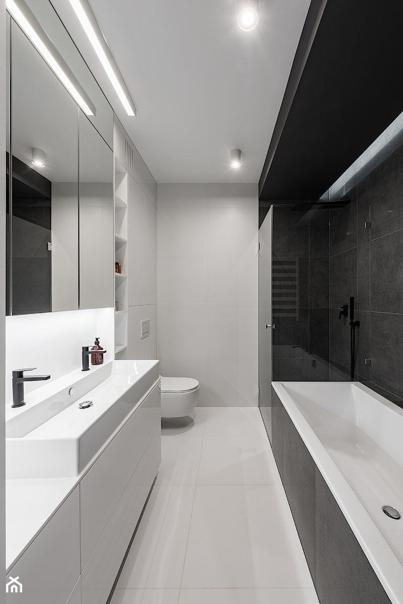 WNĘTRZE CZW_17 - Duża bez okna z lustrem z dwoma umywalkami z punktowym oświetleniem łazienka, styl nowoczesny - zdjęcie od 081 architekci