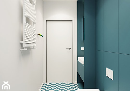 Kolorowa kawalerka - Mała bez okna z lustrem z punktowym oświetleniem łazienka, styl nowoczesny - zdjęcie od 081 architekci