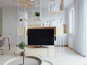 WNĘTRZE PJA - Mały biały salon z jadalnią, styl skandynawski - zdjęcie od 081 architekci
