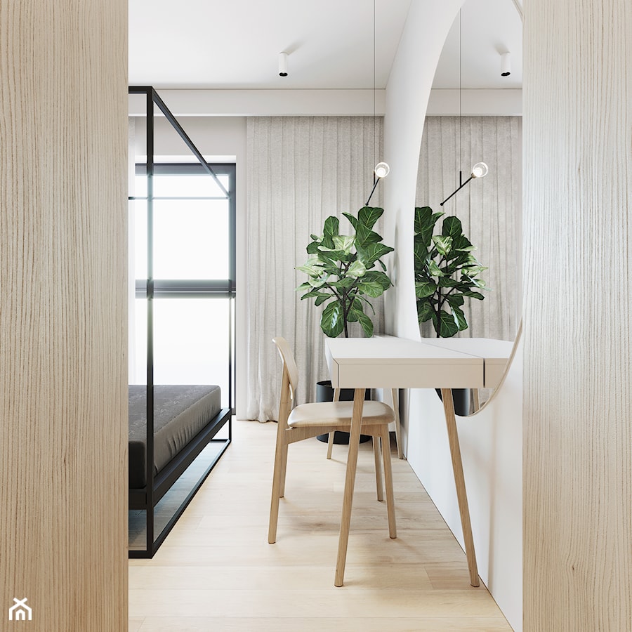 WNĘTRZE ROZ_18 - Średnia biała szara sypialnia, styl minimalistyczny - zdjęcie od 081 architekci
