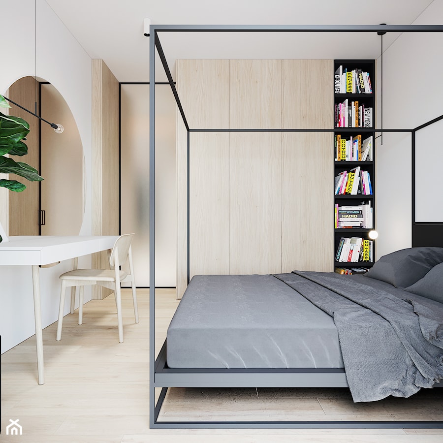 WNĘTRZE ROZ_18 - Średnia biała sypialnia, styl minimalistyczny - zdjęcie od 081 architekci