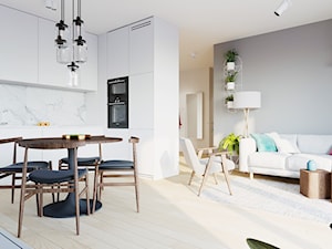 WNĘTRZE ABR_17 - Średni biały szary salon z kuchnią z jadalnią, styl skandynawski - zdjęcie od 081 architekci