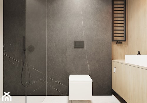 WNĘTRZE ROZ_18 - Mała na poddaszu bez okna z marmurową podłogą łazienka, styl minimalistyczny - zdjęcie od 081 architekci
