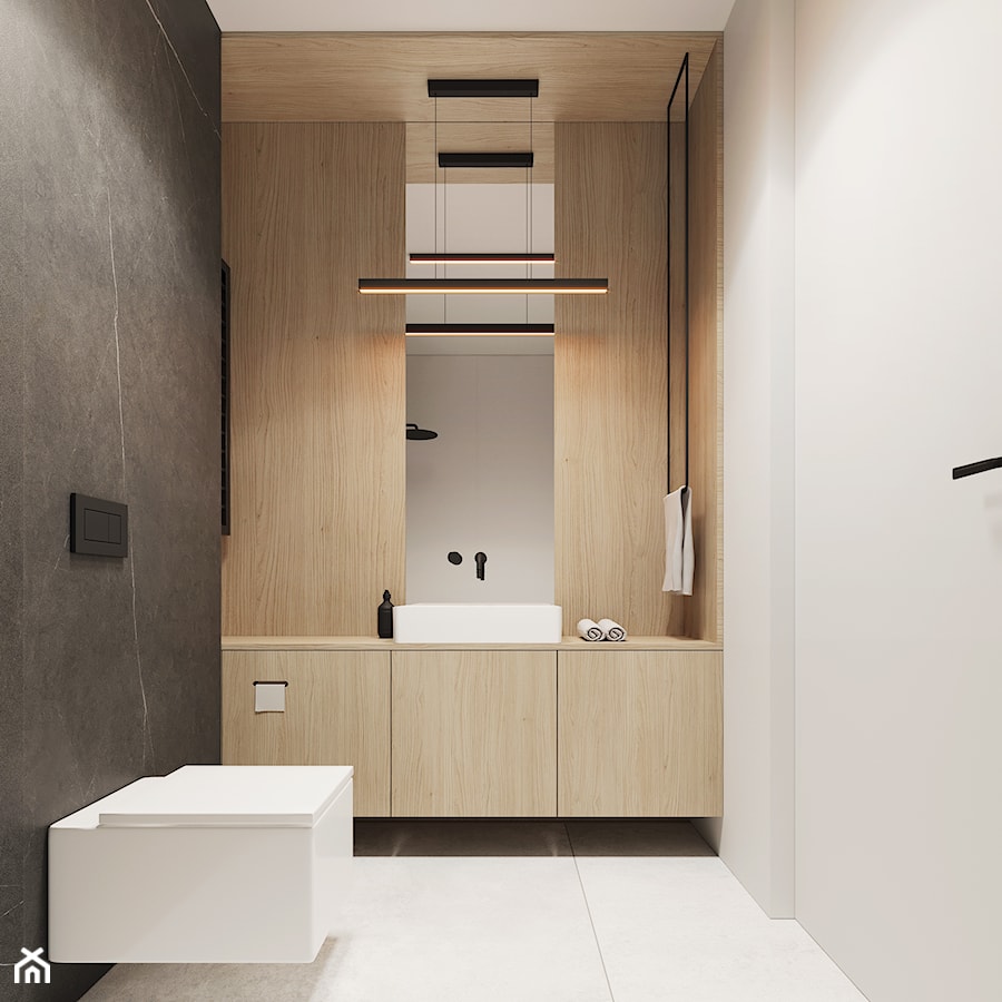 WNĘTRZE ROZ_18 - Mała bez okna z lustrem łazienka, styl minimalistyczny - zdjęcie od 081 architekci