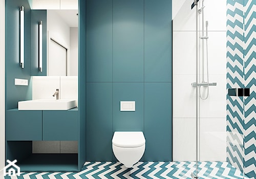 Kolorowa kawalerka - Średnia na poddaszu bez okna łazienka, styl nowoczesny - zdjęcie od 081 architekci