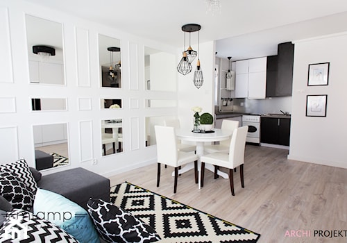 Druciany trend - Średni biały salon z kuchnią, styl nowoczesny - zdjęcie od =mlamp.pl= | rozświetlamy wnętrza