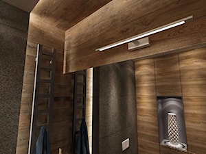 Nowoczesna łazienka w drewnie ze światłem ściennej lampy ISLA - zdjęcie od =mlamp.pl= | rozświetlamy wnętrza
