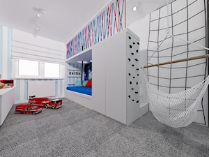 Pokój dziecinny - Duży biały niebieski pokój dziecka dla dziecka dla nastolatka dla chłopca dla dziewczynki, styl skandynawski - zdjęcie od K.S.Project Katarzyna Sołtyńska-Nawratek