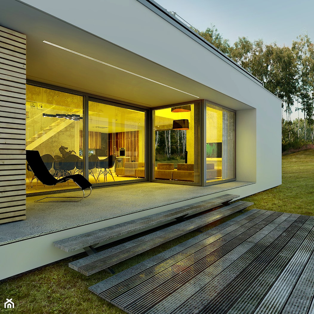 Dom modny - Średni z meblami ogrodowymi taras z tyłu domu, styl nowoczesny - zdjęcie od DOOMO - Homebook