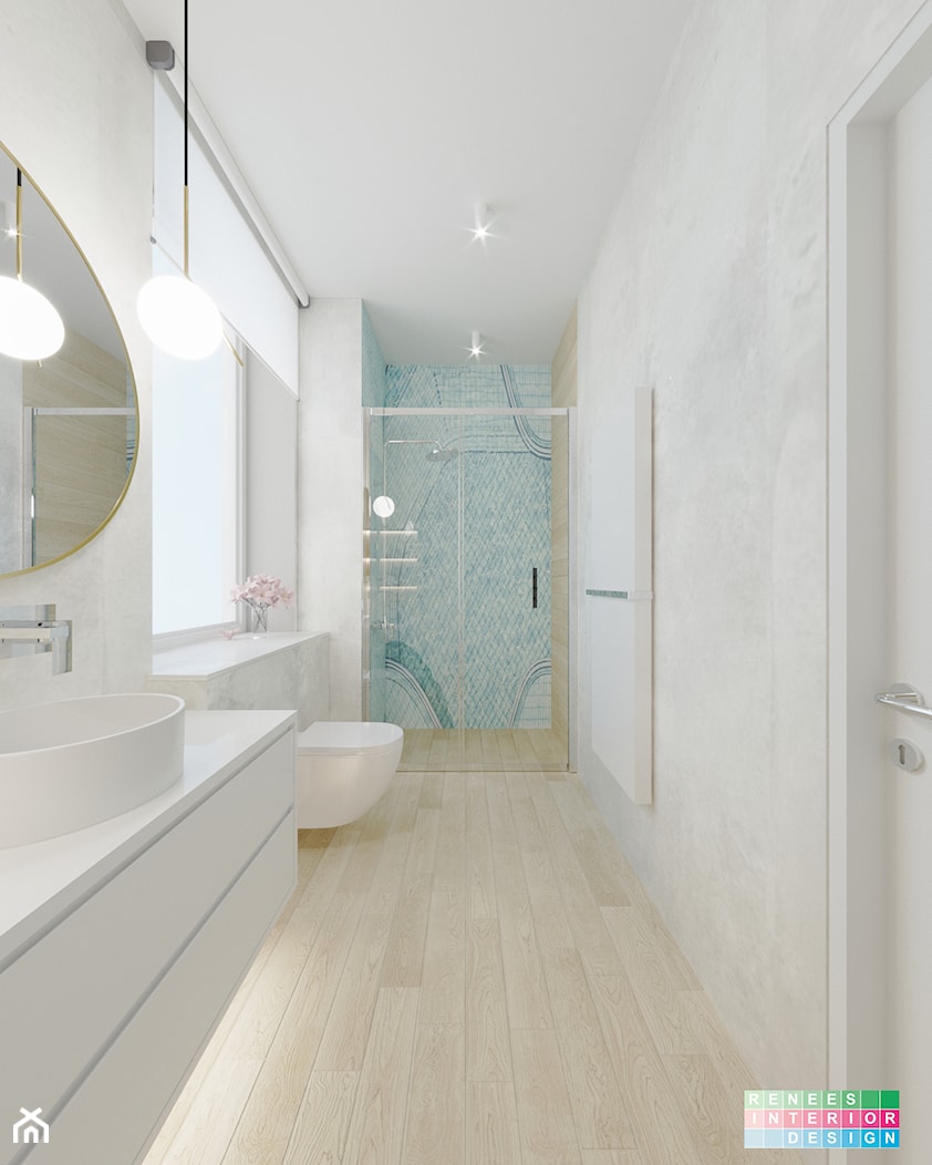 Elegancka łazienka z dominującym akcentem - Średnia z lustrem łazienka z oknem - zdjęcie od Renee's Interior Design - Homebook