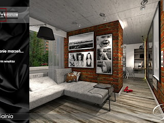 Namiastka loftu w bloku z wielkiej płyty - projekt sypialni z częścią wypoczynką