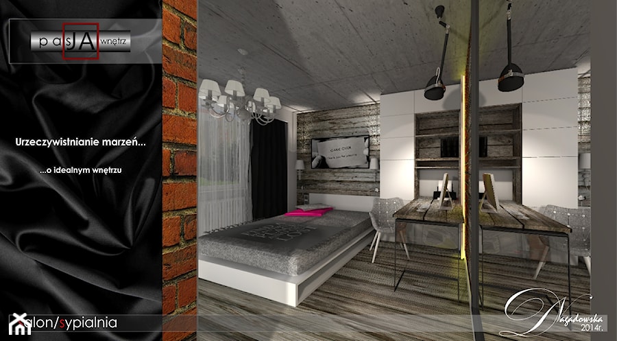 Namiastka loftu w bloku z wielkiej płyty - projekt sypialni z częścią wypoczynką - Sypialnia, styl industrialny - zdjęcie od Pasja Wnętrz
