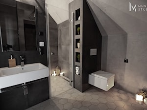 Industrialny Ołtaszyn - Mała na poddaszu bez okna z lustrem łazienka, styl industrialny - zdjęcie od Musiał Studio