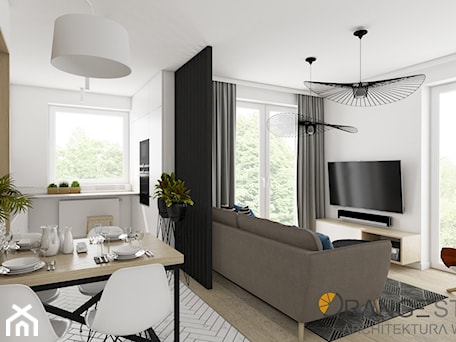 Aranżacje wnętrz - Salon: Apartament Morelove, 60m2, Kraków - Mały biały salon z jadalnią, styl nowoczesny - ORANGE STUDIO. Przeglądaj, dodawaj i zapisuj najlepsze zdjęcia, pomysły i inspiracje designerskie. W bazie mamy już prawie milion fotografii!