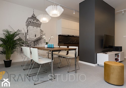 Krakowski Apartament na wynajem - Mały średni salon z kuchnią z jadalnią, styl nowoczesny - zdjęcie od ORANGE STUDIO