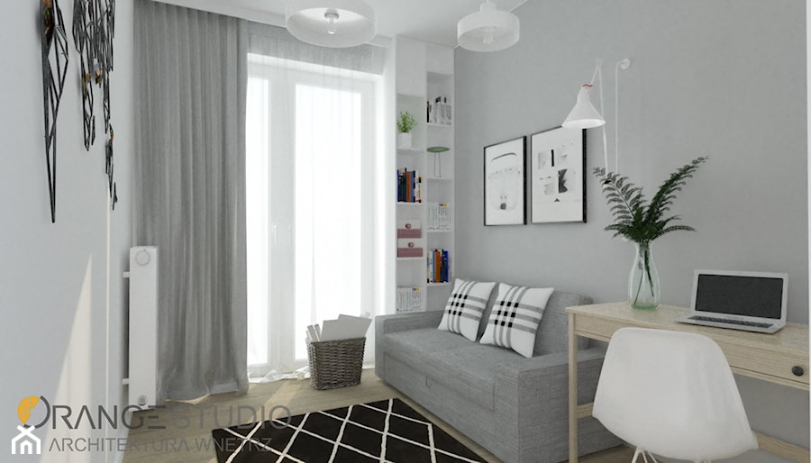 Apartament Morelove, 60m2, Kraków - Średnie w osobnym pomieszczeniu z sofą szare biuro, styl nowoczesny - zdjęcie od ORANGE STUDIO