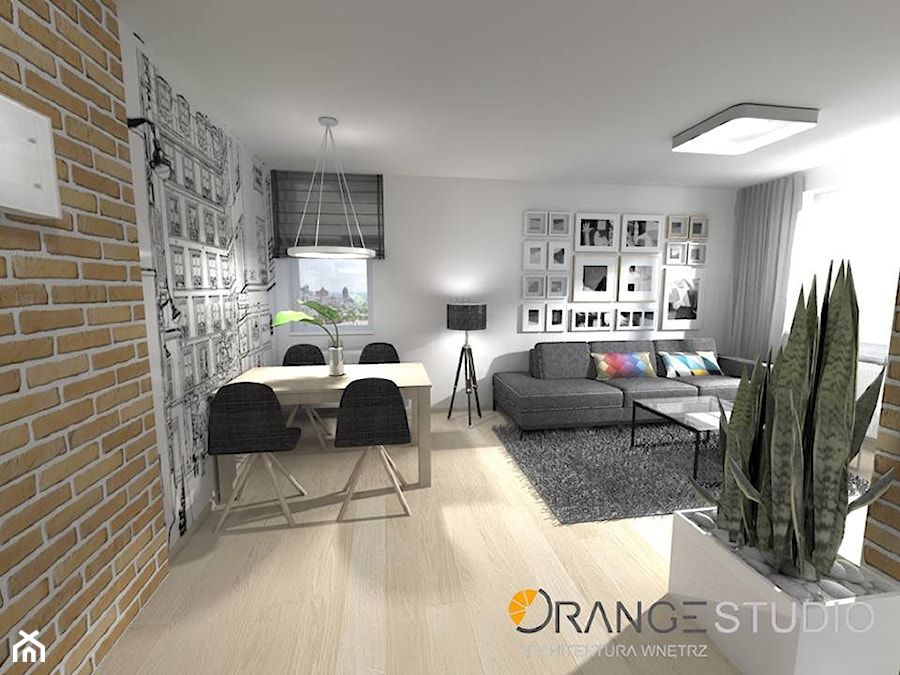 Ciepłe mieszkanie z cegłą - Salon, styl nowoczesny - zdjęcie od ORANGE STUDIO