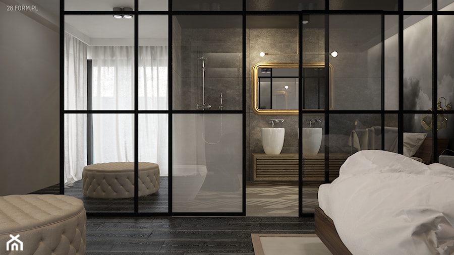 Dom w Kępnie - Średnia szara sypialnia z łazienką, styl nowoczesny - zdjęcie od 28 FORM