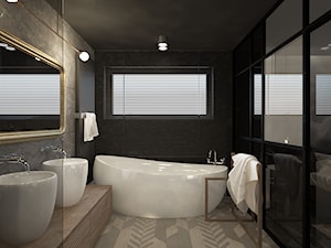 Dom w Kępnie - Średnia jako pokój kąpielowy z dwoma umywalkami z punktowym oświetleniem łazienka z oknem, styl nowoczesny - zdjęcie od 28 FORM