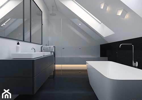 Dom- Dolina Baryczy - Średnia na poddaszu z dwoma umywalkami łazienka z oknem, styl nowoczesny - zdjęcie od 28 FORM