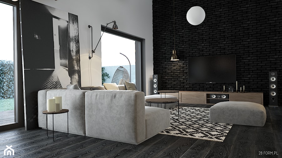Dom w Kępnie - Duży biały czarny salon, styl nowoczesny - zdjęcie od 28 FORM