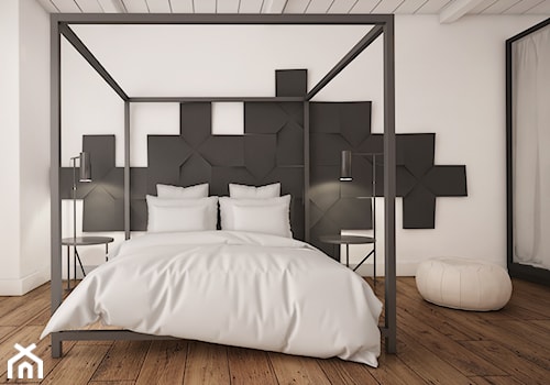 Detective_Sparrow - Duża biała czarna z panelami tapicerowanymi sypialnia, styl nowoczesny - zdjęcie od 28 FORM
