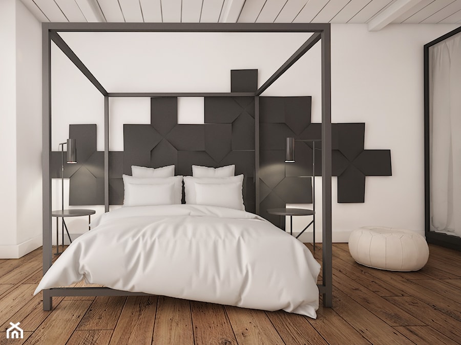 Detective_Sparrow - Duża biała czarna z panelami tapicerowanymi sypialnia, styl nowoczesny - zdjęcie od 28 FORM