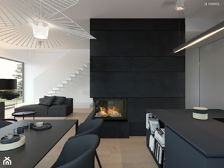 Dom- Dolina Baryczy - Duża czarna szara jadalnia w salonie, styl nowoczesny - zdjęcie od 28 FORM