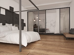 Detective_Sparrow - Duża biała czarna sypialnia z łazienką, styl nowoczesny - zdjęcie od 28 FORM