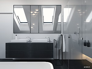 Dom- Dolina Baryczy - Średnia na poddaszu z dwoma umywalkami łazienka z oknem, styl nowoczesny - zdjęcie od 28 FORM