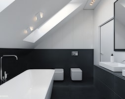 Dom- Dolina Baryczy - Mała na poddaszu z dwoma umywalkami łazienka z oknem, styl nowoczesny - zdjęcie od 28 FORM - Homebook