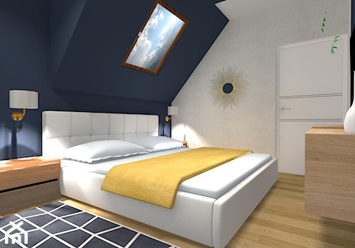 DOM PAJĘCZNO - Mała niebieska szara sypialnia na poddaszu, styl nowoczesny - zdjęcie od ALI DECOR ALINA KOWALSKA PROJEKTOWANIE I ARANŻACJA WNĘTRZ