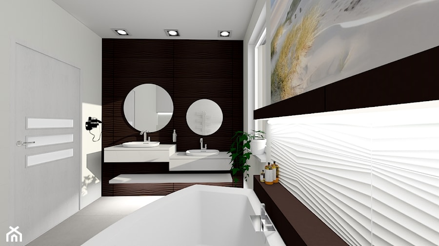 łazienka w 3 wersjach - Średnia z lustrem z punktowym oświetleniem łazienka z oknem - zdjęcie od ALI DECOR ALINA KOWALSKA PROJEKTOWANIE I ARANŻACJA WNĘTRZ