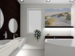 łazienka w 3 wersjach - Średnia z lustrem z dwoma umywalkami z marmurową podłogą łazienka z oknem - zdjęcie od ALI DECOR ALINA KOWALSKA PROJEKTOWANIE I ARANŻACJA WNĘTRZ