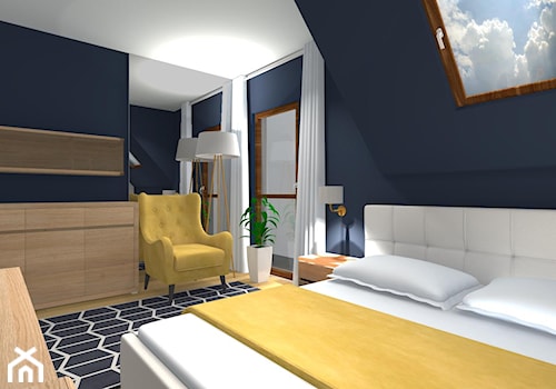 DOM PAJĘCZNO - Duża biała niebieska sypialnia na poddaszu, styl nowoczesny - zdjęcie od ALI DECOR ALINA KOWALSKA PROJEKTOWANIE I ARANŻACJA WNĘTRZ