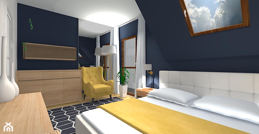 DOM PAJĘCZNO - Duża biała niebieska sypialnia na poddaszu, styl nowoczesny - zdjęcie od ALI DECOR ALINA KOWALSKA PROJEKTOWANIE I ARANŻACJA WNĘTRZ