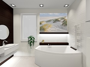 łazienka w 3 wersjach - Średnia z dwoma umywalkami z punktowym oświetleniem łazienka z oknem - zdjęcie od ALI DECOR ALINA KOWALSKA PROJEKTOWANIE I ARANŻACJA WNĘTRZ