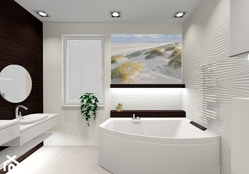 łazienka w 3 wersjach - Średnia z dwoma umywalkami z punktowym oświetleniem łazienka z oknem - zdjęcie od ALI DECOR ALINA KOWALSKA PROJEKTOWANIE I ARANŻACJA WNĘTRZ