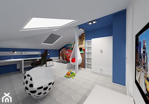 Poddasze- pokoje dziecięce - Duży biały niebieski pokój dziecka dla nastolatka dla chłopca dla dziewczynki, styl nowoczesny - zdjęcie od ALI DECOR ALINA KOWALSKA PROJEKTOWANIE I ARANŻACJA WNĘTRZ