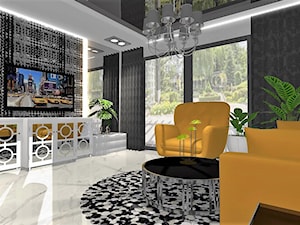 salon - Średni biały czarny salon z tarasem / balkonem, styl glamour - zdjęcie od ALI DECOR ALINA KOWALSKA PROJEKTOWANIE I ARANŻACJA WNĘTRZ